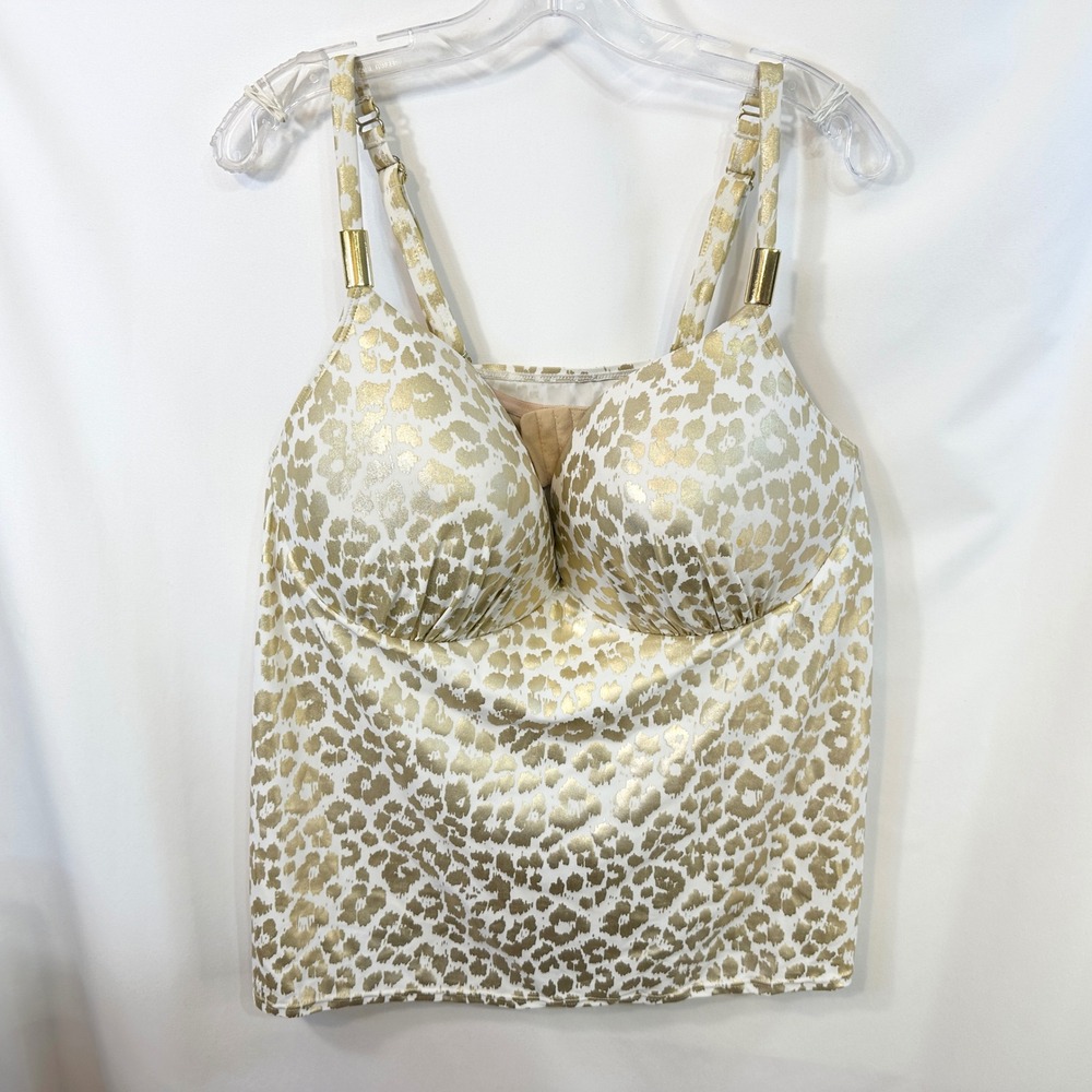 Cacique Swim Plus Size 42DDD 22W Swimsuit Tankini Gold Metallic Cheetah Set 179 - Picture 3 of 13